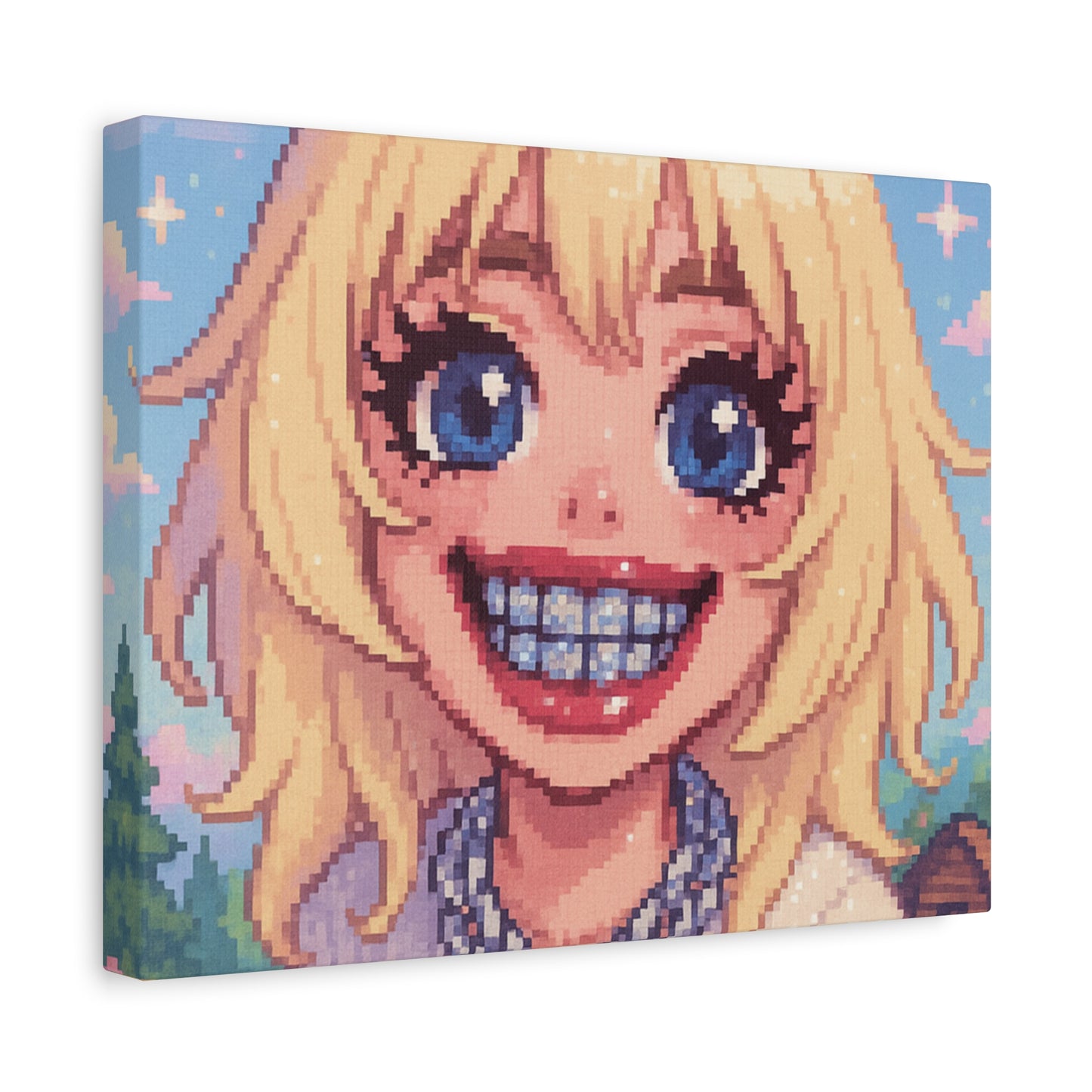 Spring Blonde Cutie Pixel Art "GRILLZ" Canvas