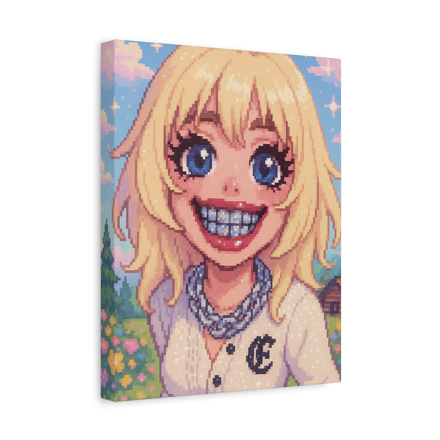 Spring Blonde Cutie Pixel Art "GRILLZ" Canvas