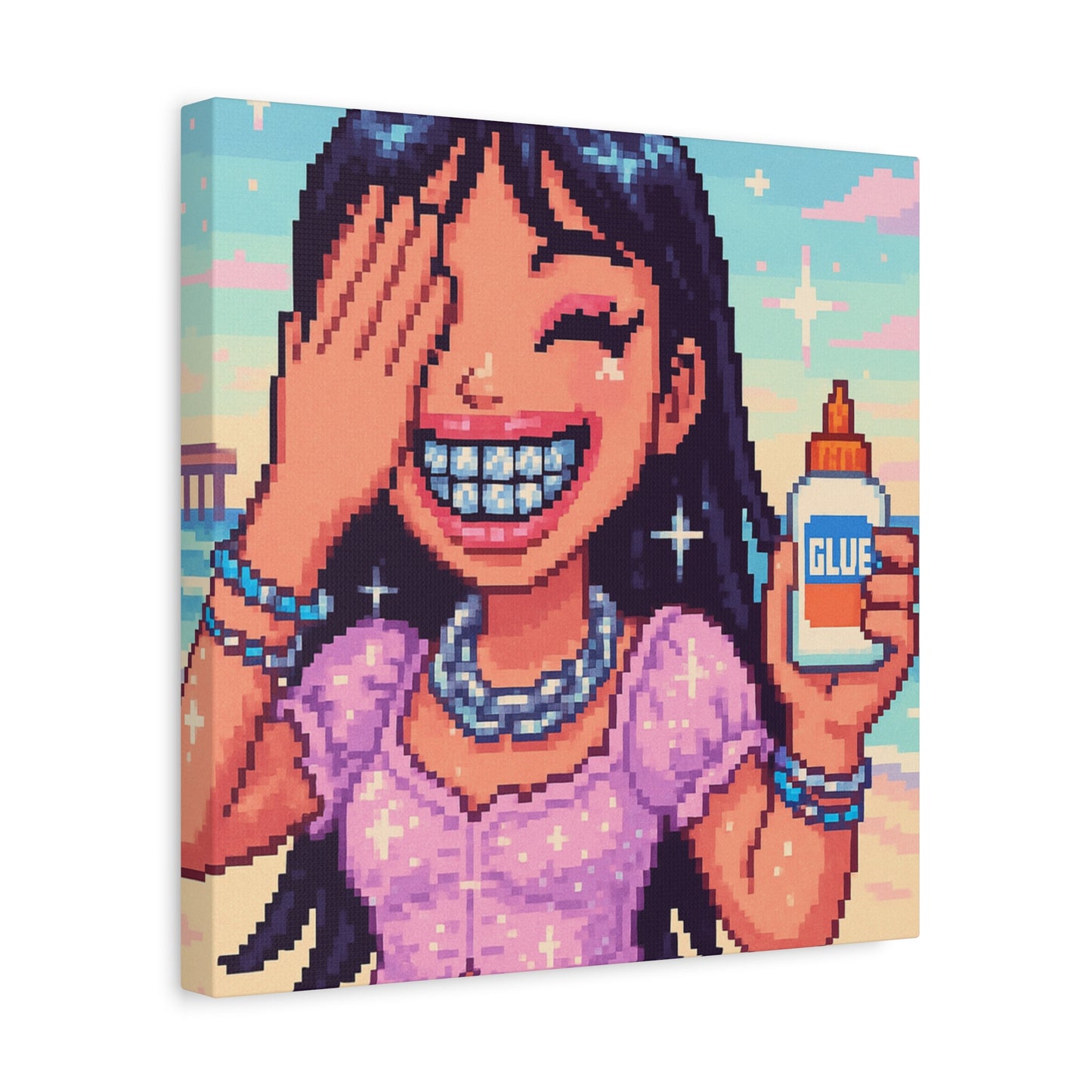 Pink Dress Beach Girlie With GLUE "GRILLZ" Canvas