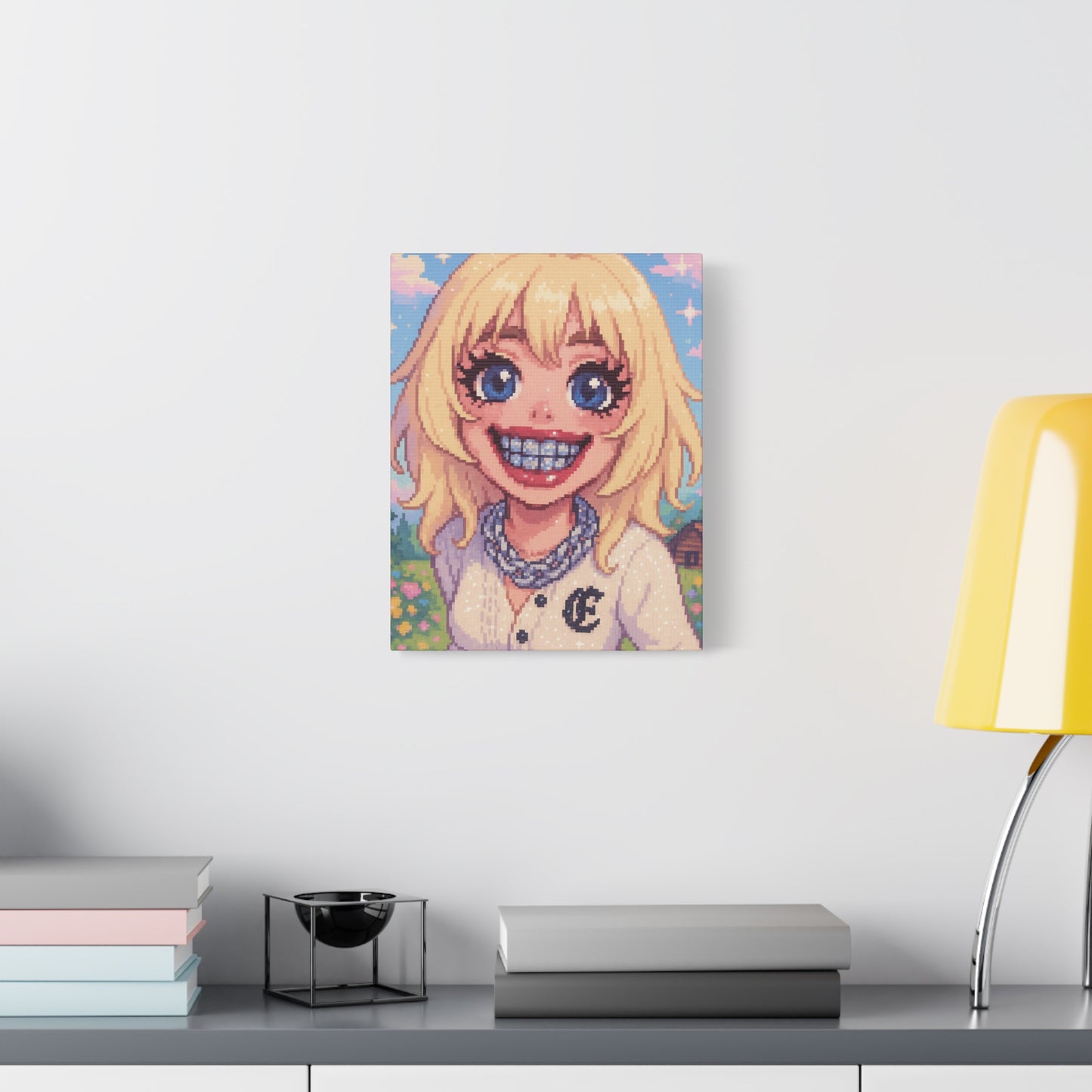 Spring Blonde Cutie Pixel Art "GRILLZ" Canvas