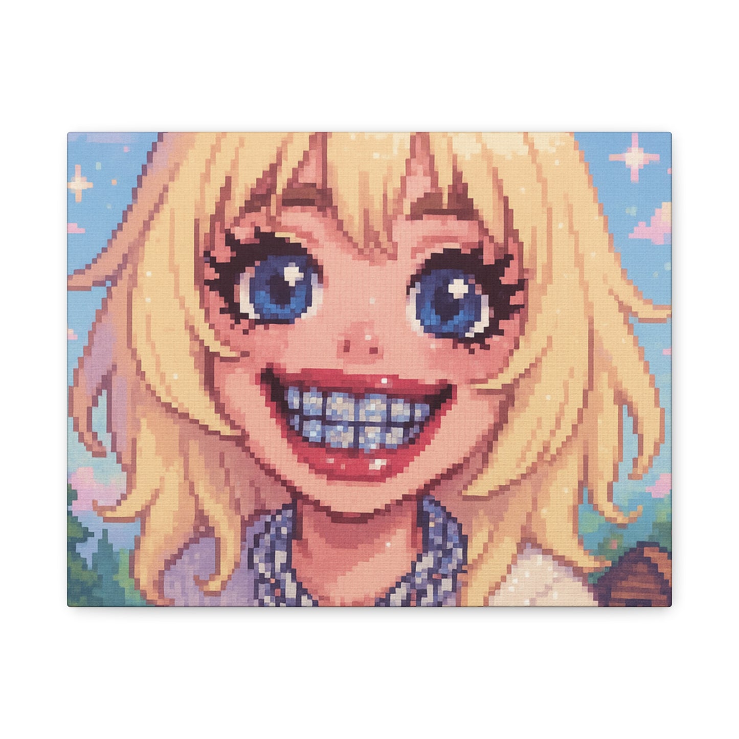 Spring Blonde Cutie Pixel Art "GRILLZ" Canvas