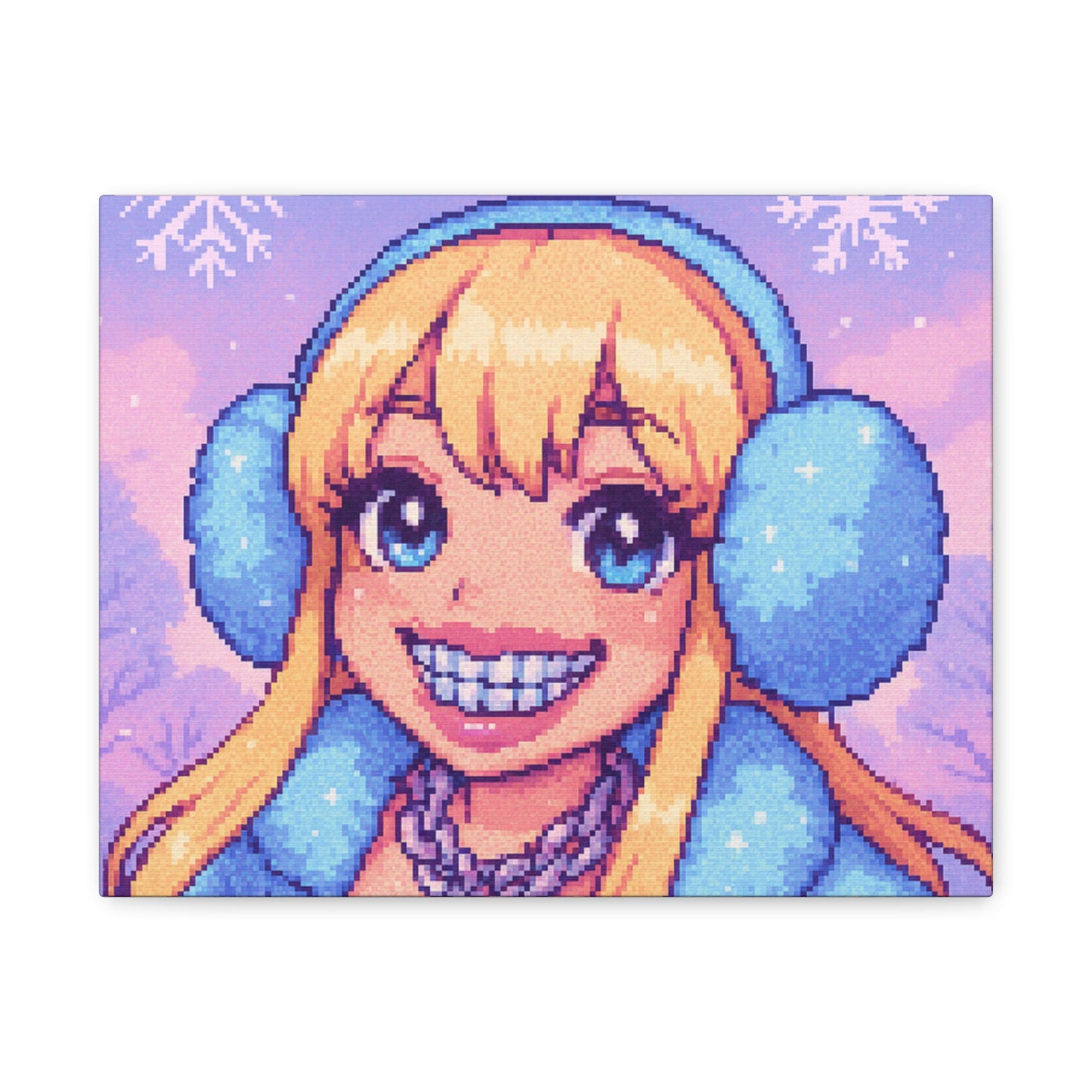 Winter Blonde Cutie Pixel Art "GRILLZ" Canvas