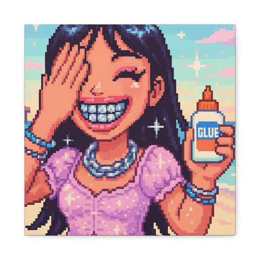 Pink Dress Beach Girlie With GLUE "GRILLZ" Canvas
