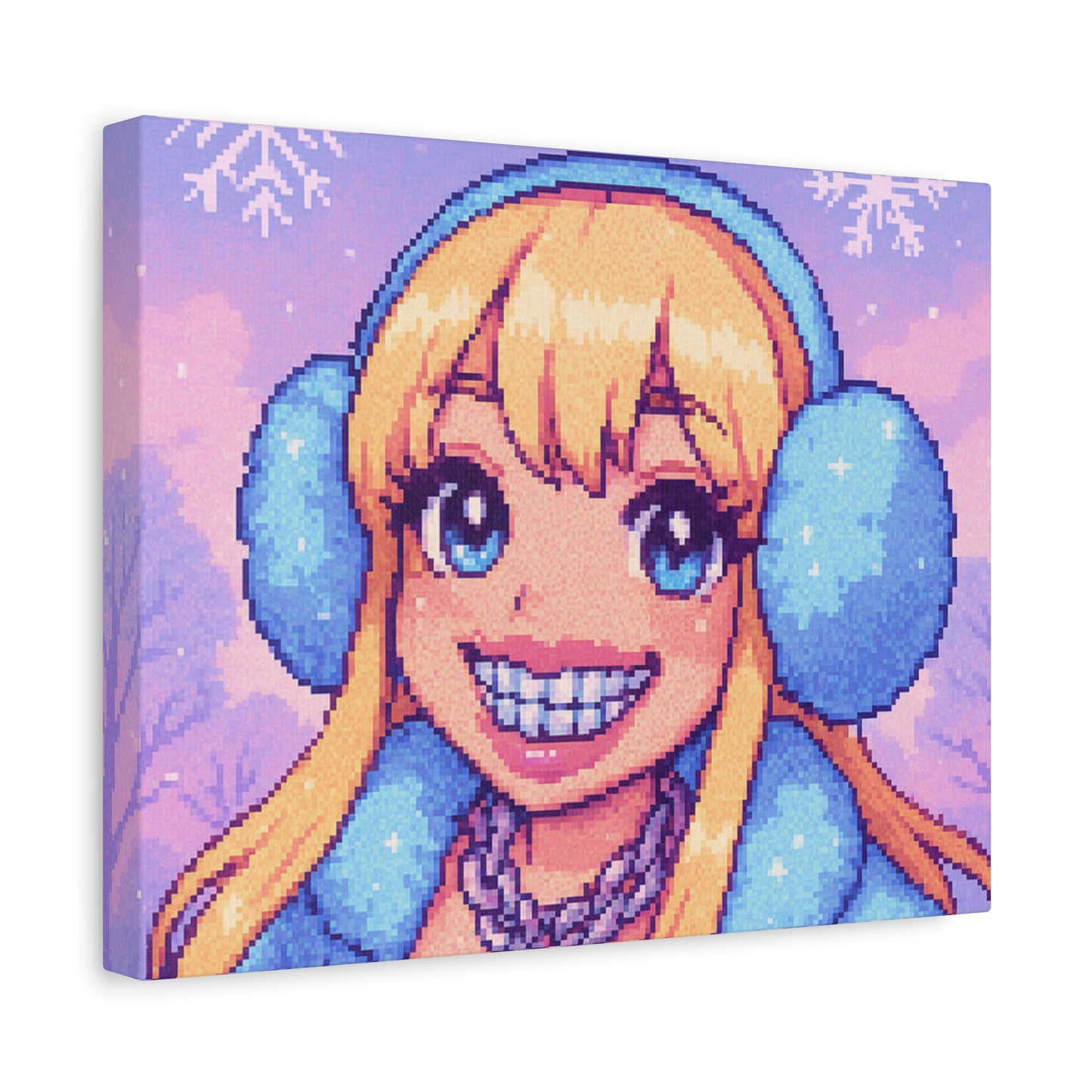 Winter Blonde Cutie Pixel Art "GRILLZ" Canvas