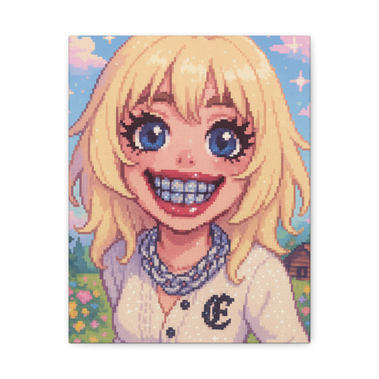 Spring Blonde Cutie Pixel Art "GRILLZ" Canvas