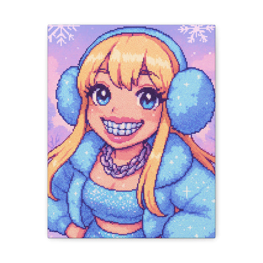 Winter Blonde Cutie Pixel Art "GRILLZ" Canvas