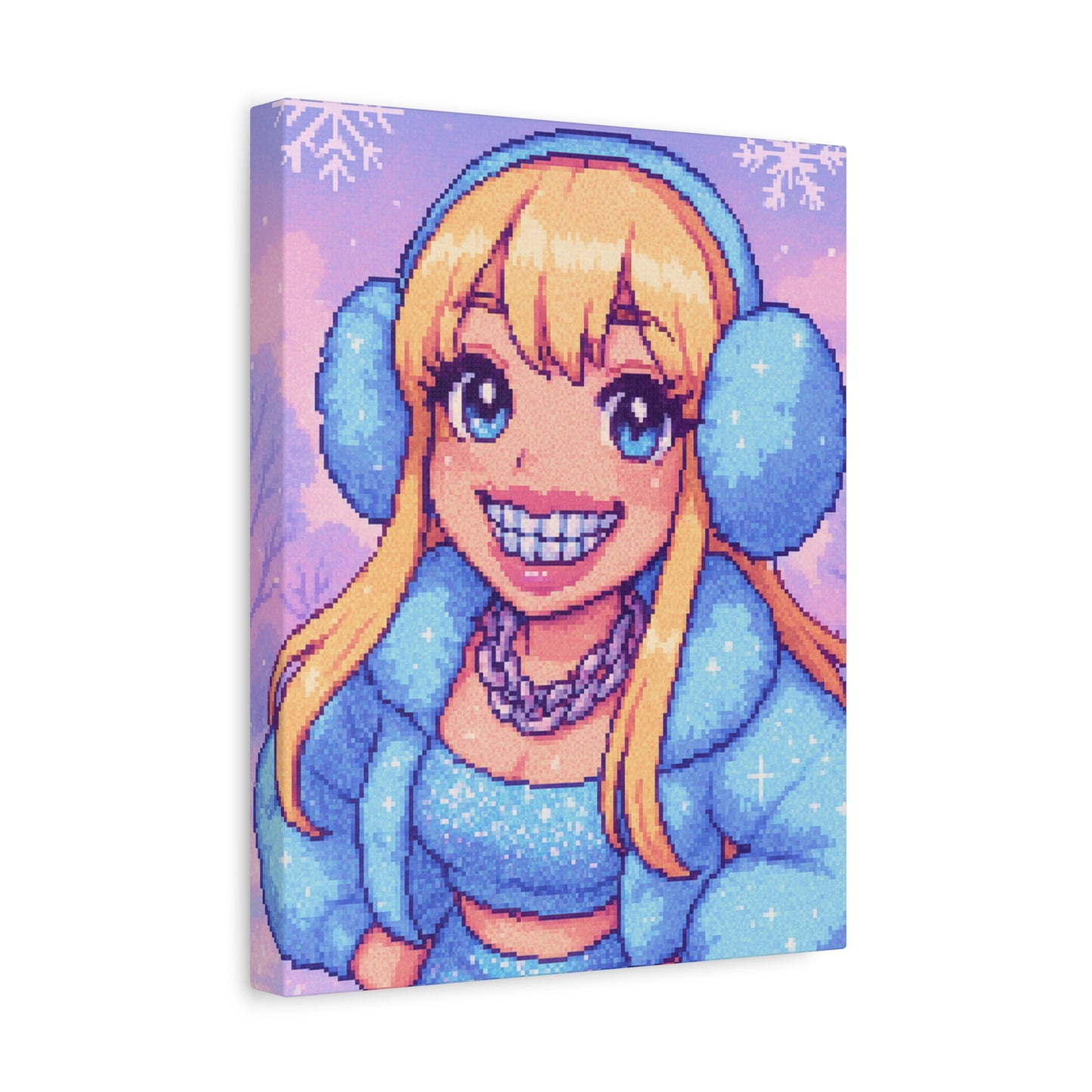 Winter Blonde Cutie Pixel Art "GRILLZ" Canvas
